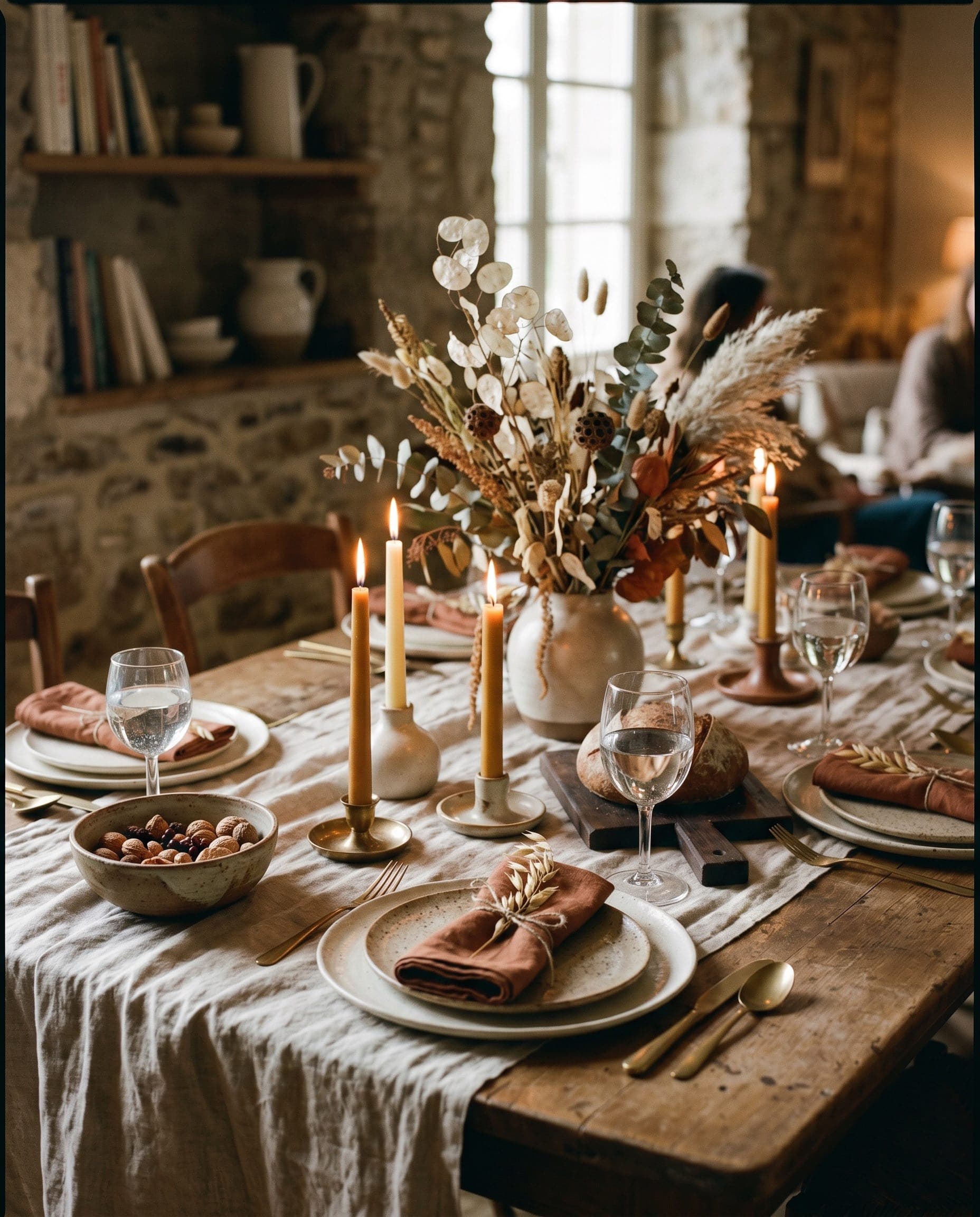 A seasonal tablescape styled for an evening gathering.